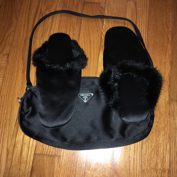 Prada mink and satin slippers